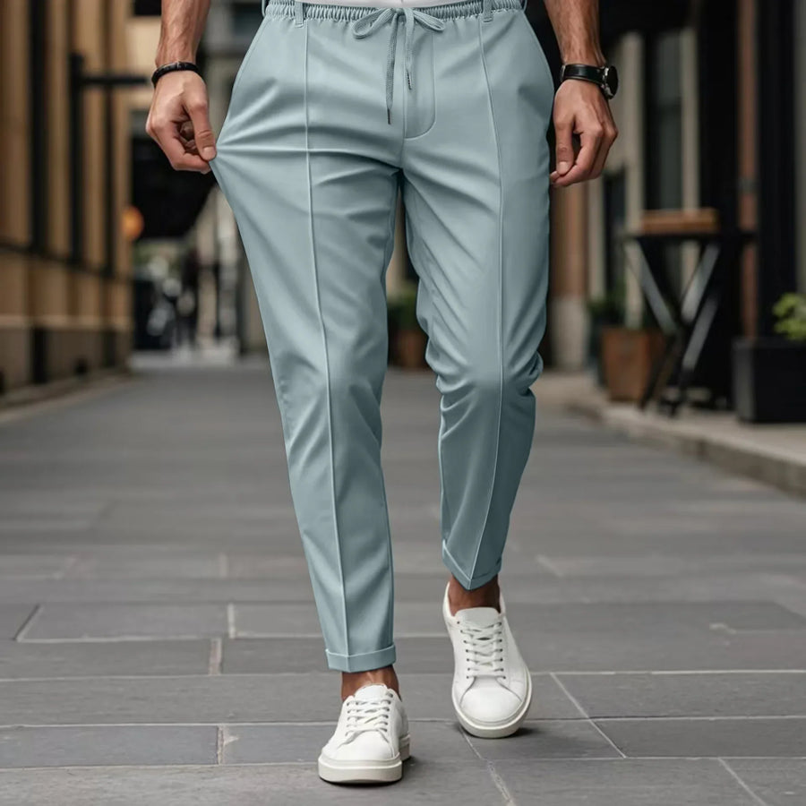 Herren Freizeithose Beige mit Kordelzug und Gummibund