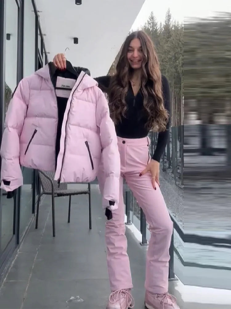 Damen Skianzug Set Rosa – Gesteppte Skijacke & Skihose