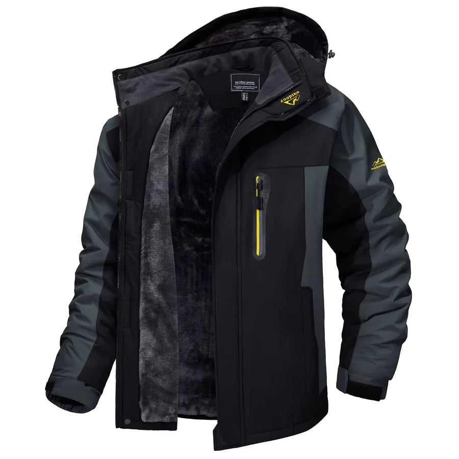 Herren Winterjacke mit Kapuze und Plüschfutter - Warme Outdoor-Jacke in Camouflage-Muster