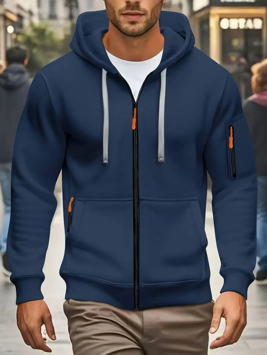 Herenhoodie met rits en zakken, olijfgroen