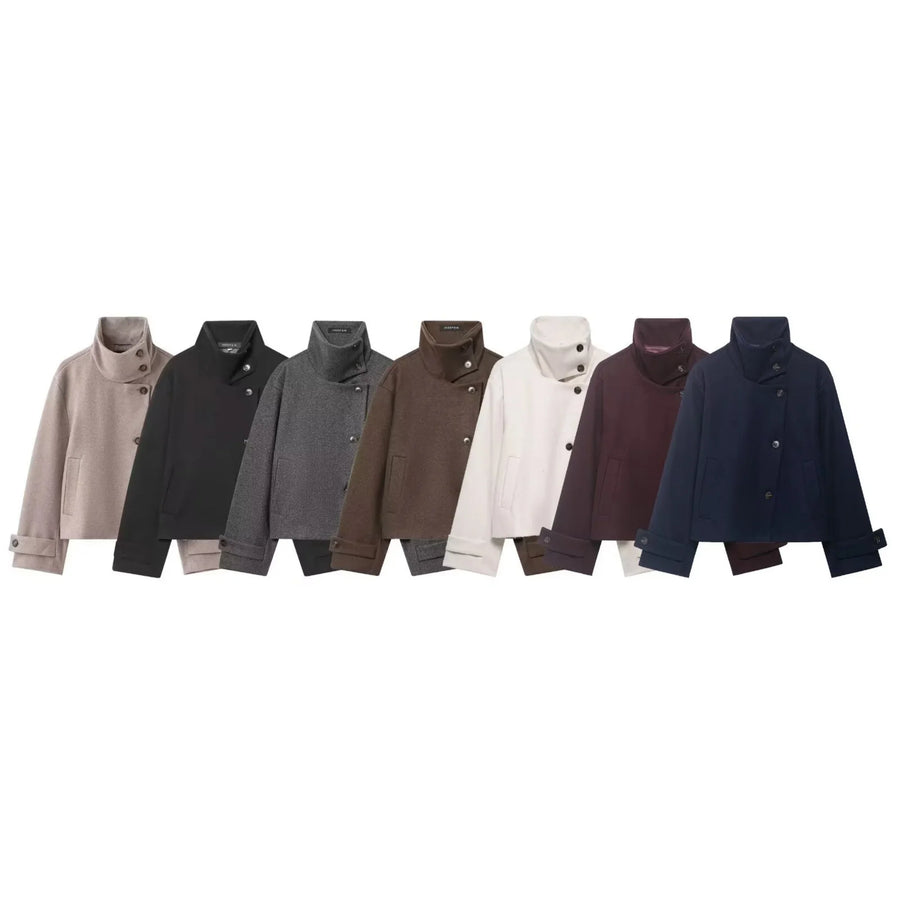 Damen Kurzjacke mit Stehkragen und seitlicher Knopfleiste