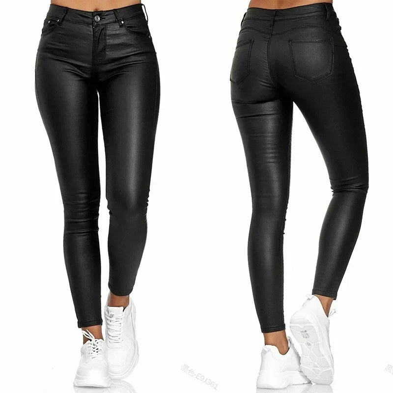 Skinnybroek voor dames in lederlook, zwart, slim fit