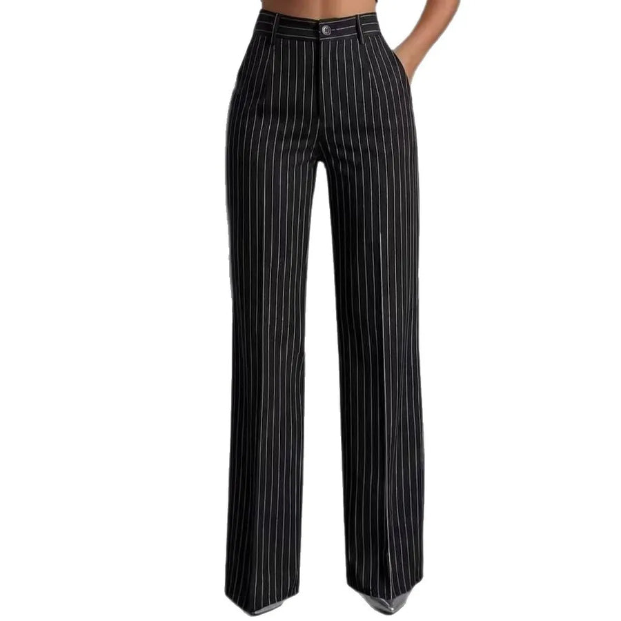 Damen Marlenehose mit weitem Bein & hoher Taille, gestreift