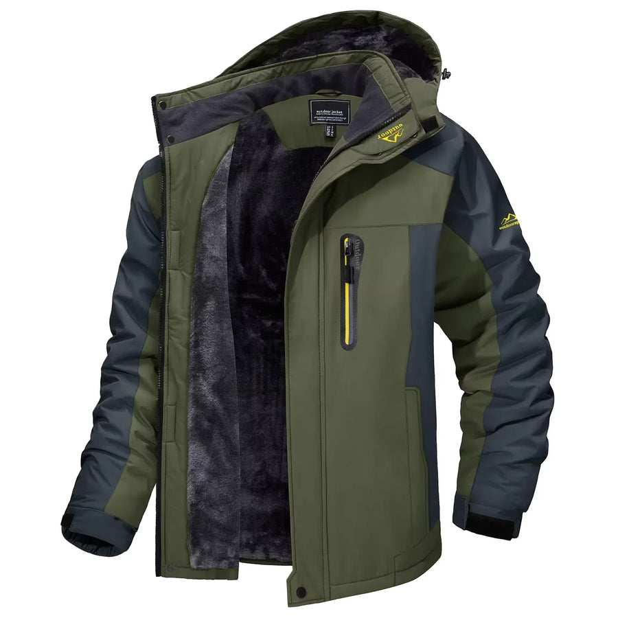 Herren Winterjacke mit Kapuze und Plüschfutter - Warme Outdoor-Jacke in Camouflage-Muster