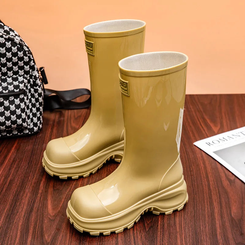 Unisex glanzende hoge regenlaarzen met profielzool