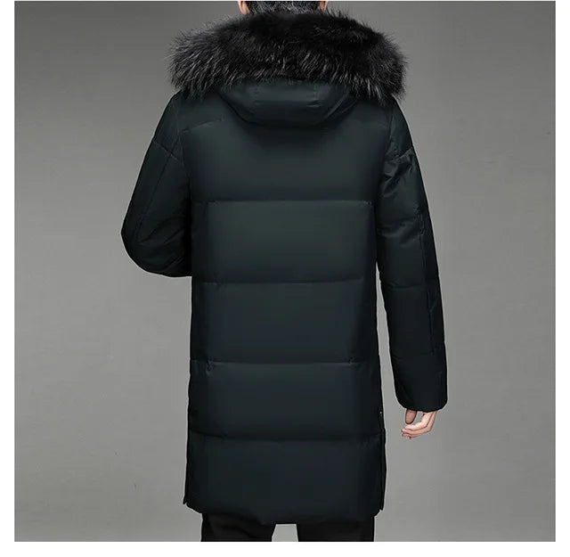 Herren Winter Parka lang mit Kapuze und Fellimitat dunkelgrau