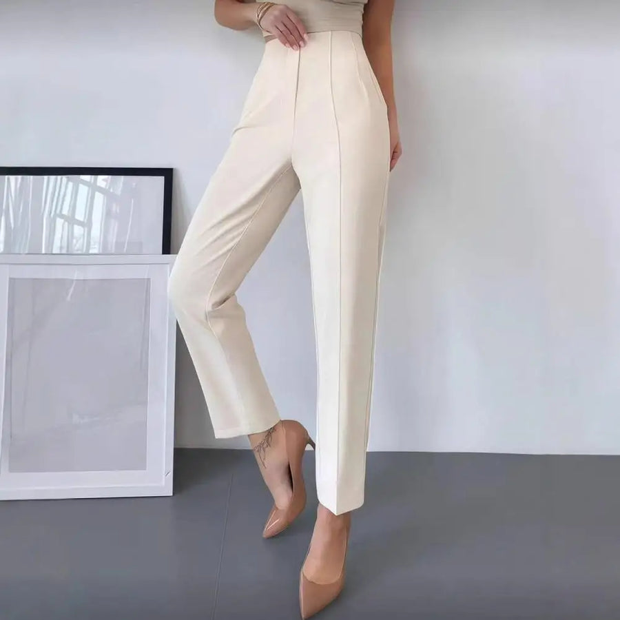 Damen Hose Hochtailliert Beige Schlanker Schnitt