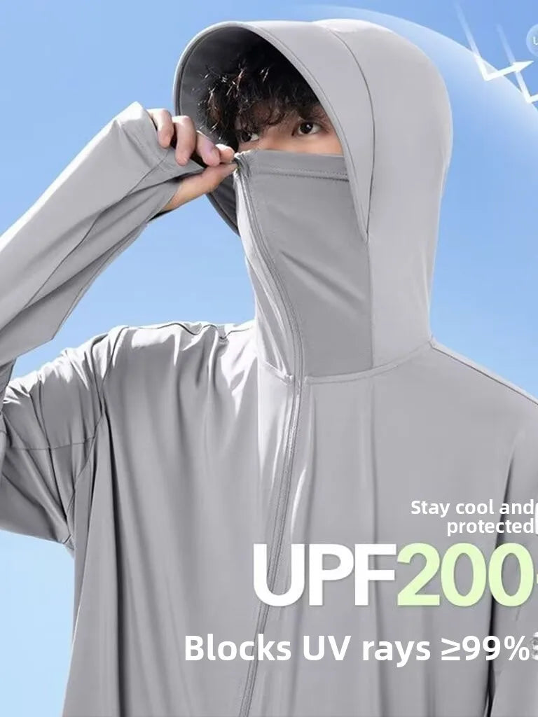 UV-Schutz Jacke mit Kapuze und Gesichtsmaske, Reißverschluss, für Outdoor