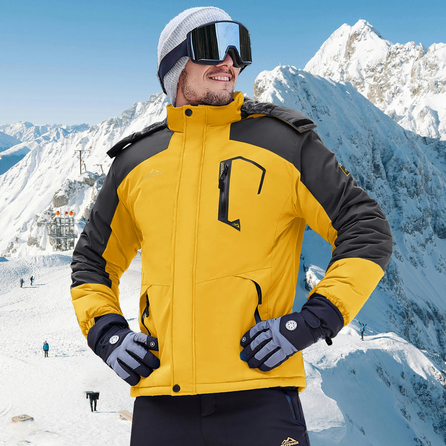 Herren Skijacke Outdoor Winterjacke Wasserdicht Orange Schwarz