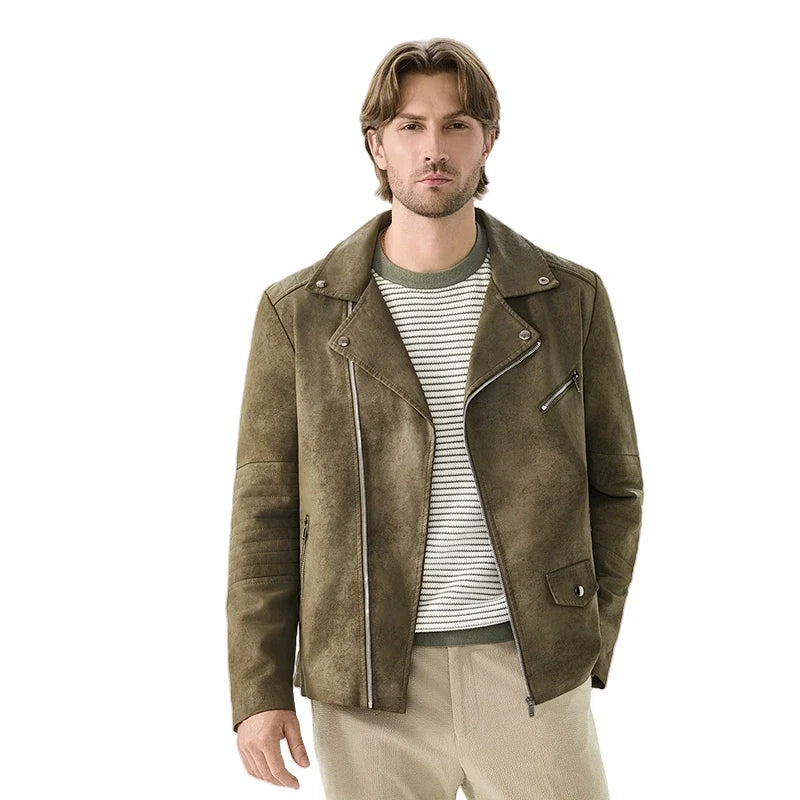 Herren Bikerjacke Wildleder-Optik Asymmetrischer Reißverschluss