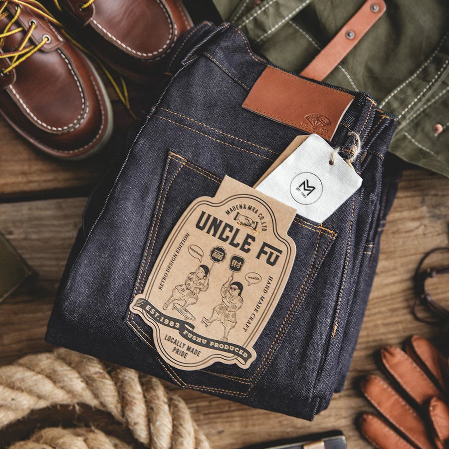 Donkerdenim jeans voor heren, straight fit, met omgeslagen zoom
