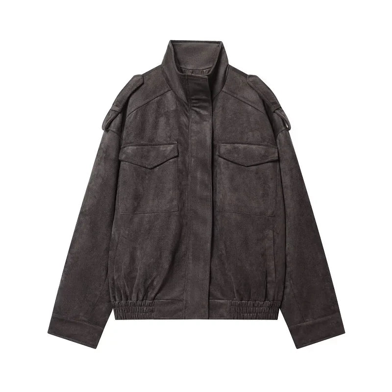 Unisex Bomberjacke mit Stehkragen und Brusttaschen