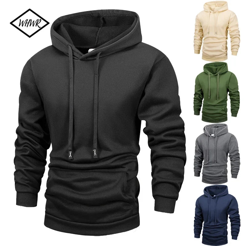 Herenhoodie met capuchon, kangoeroezak, effen kleur