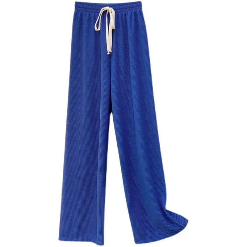 Geribde broek met wijde pijpen en trekkoord