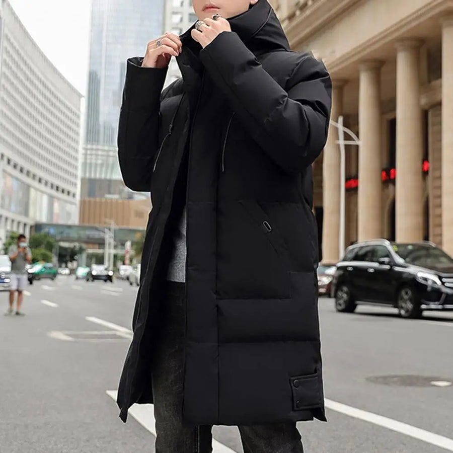 Herren Langer Steppmantel mit Kapuze Winterjacke Gepolstert