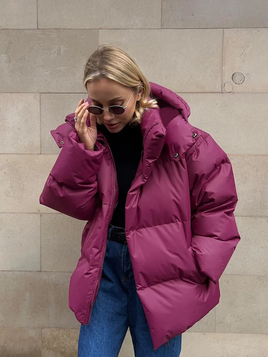 Damen Steppjacke mit Kapuze, kurz, gepolstert, Reißverschluss