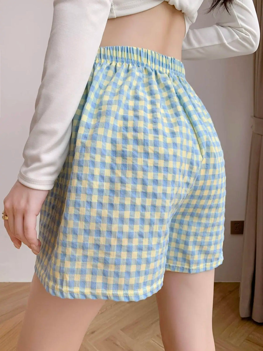Damen karierte Shorts luftig mit Gummibund