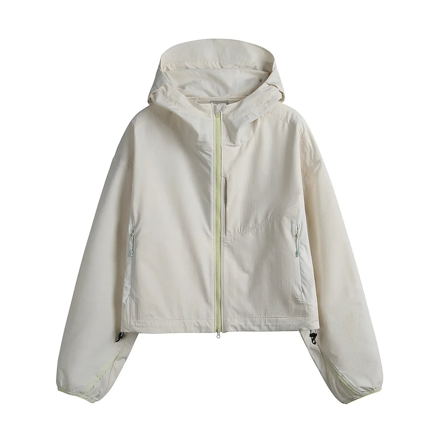 Damen Leichte Kapuzenjacke Crop Top Windjacke Reißverschluss