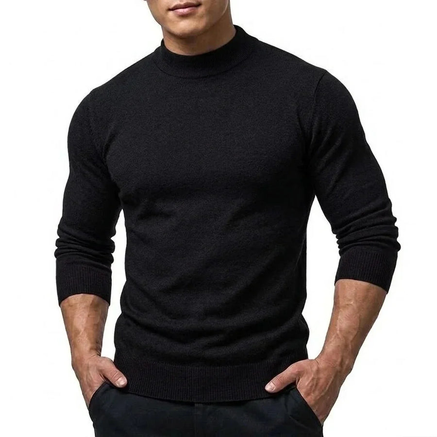 Heren trui met mock neck, lange mouwen, basic gebreide trui
