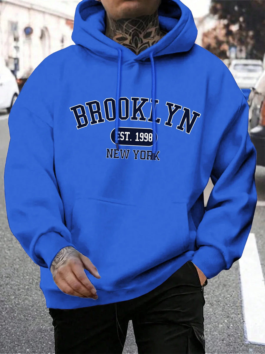 Bedrukte hoodie voor heren met trekkoord en kangoeroezak