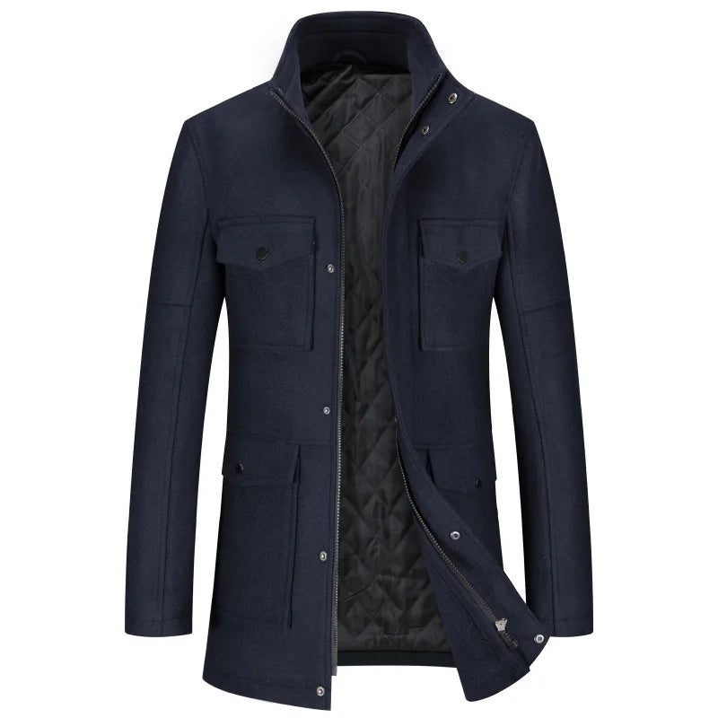 Herren Kurzmantel Jacke mit Stehkragen und aufgesetzten Taschen