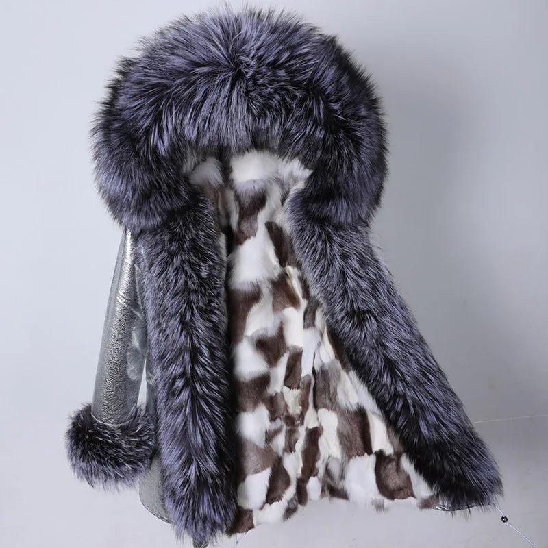 Damen Winterparka mit Kapuze und Plüschfutter, Lange Winterjacke