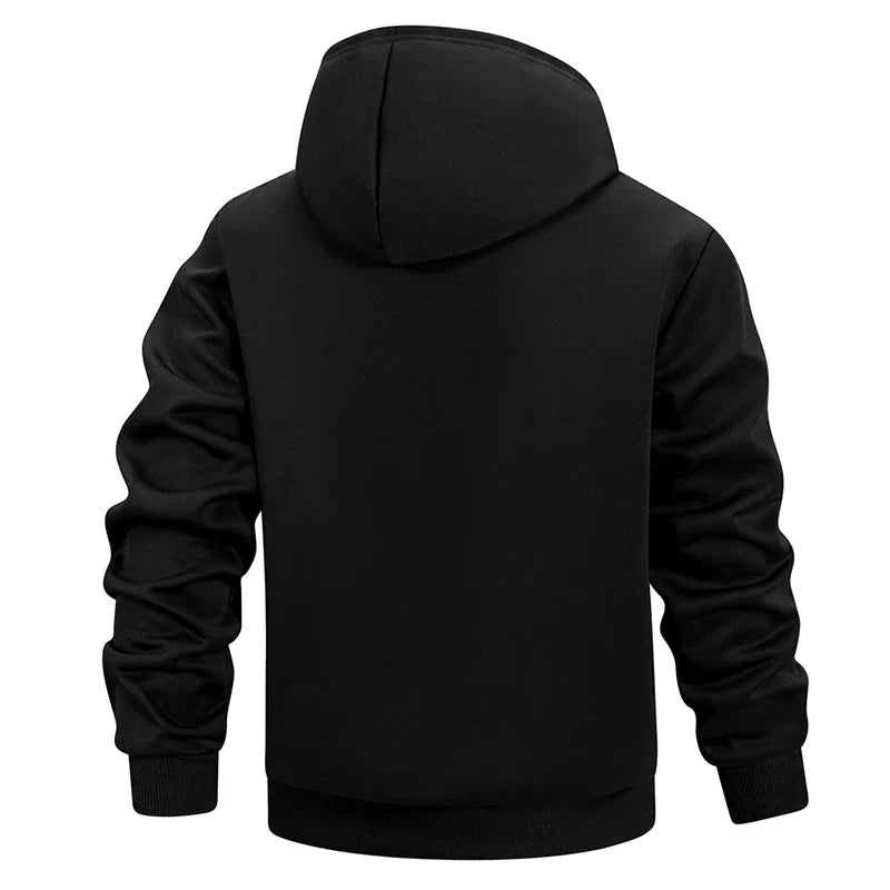 Hoodie mit Reißverschluss und Plüschfutter für Herren, warm, Schwarz