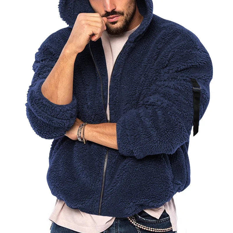 Herren Hoodie Jacke aus Teddy-Fleece mit Reißverschluss