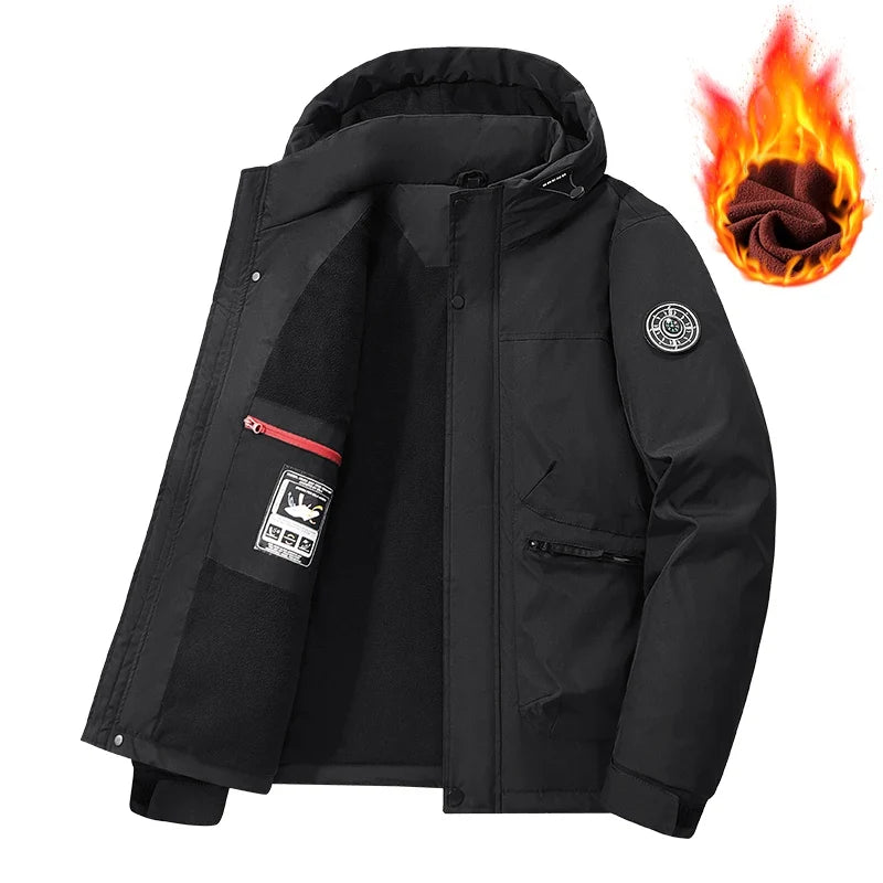 Herren Winterjacke mit Kapuze und Reißverschluss, gefüttert
