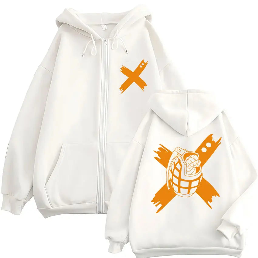 Unisex Reißverschluss Hoodie mit Kapuze & Druckmotiv, lässig