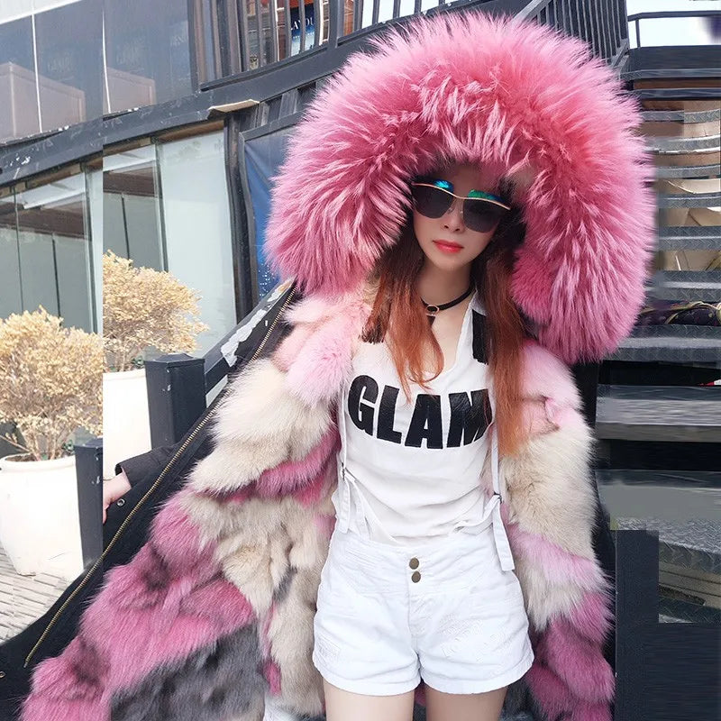 Damen Winterparka mit Kapuze und Plüschfutter, Lange Winterjacke