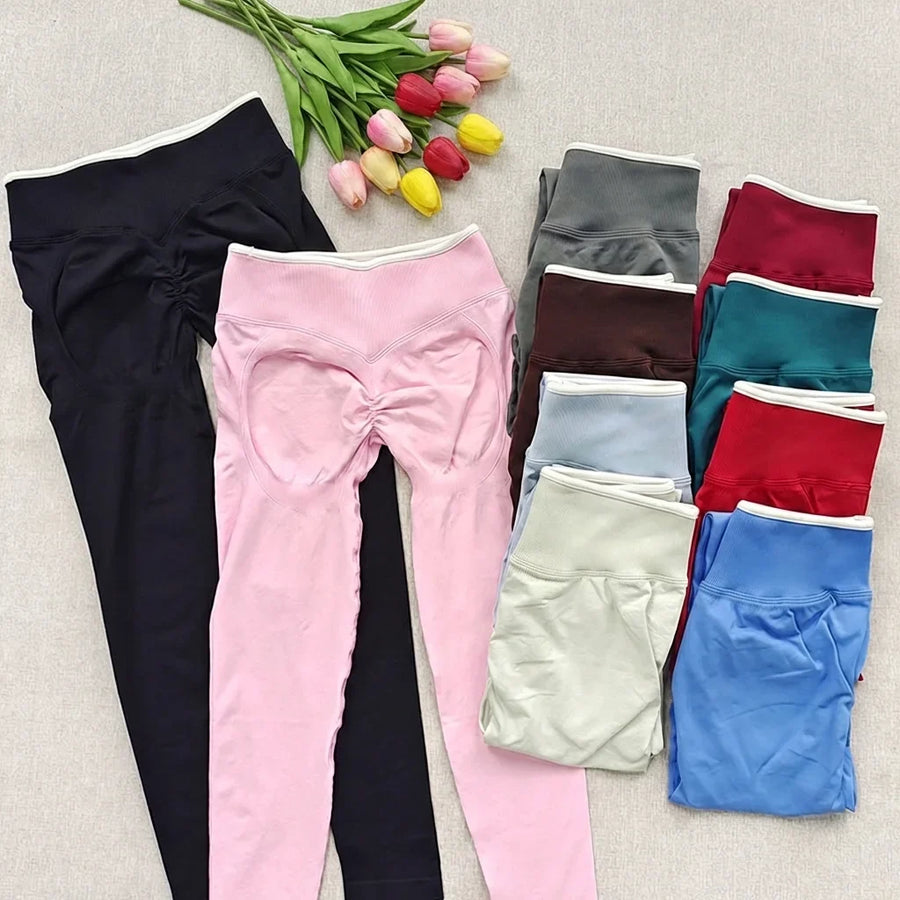 High-waist scrunch-buttlegging met rimpeldetail in verschillende kleuren