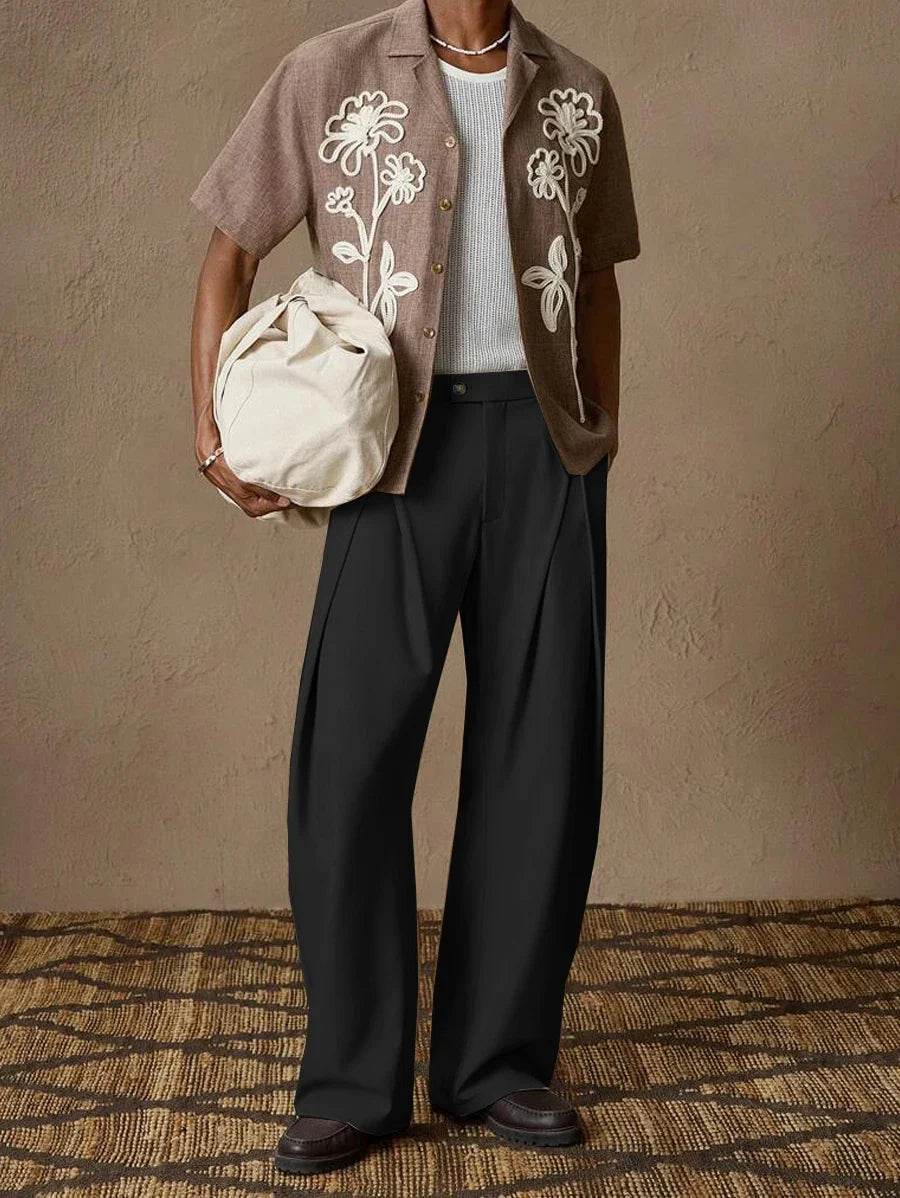 Herren Weite Hose mit Bundfalten und weitem Bein Beige