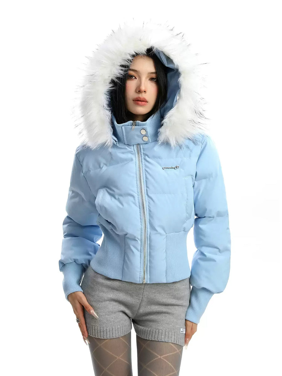 Kurze Steppjacke Damen mit Kapuze und Kunstfellbesatz