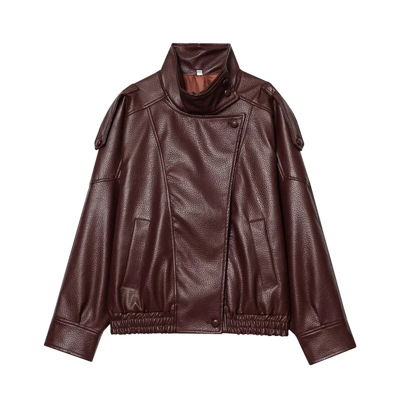 Damen Jacke im Biker-Stil mit Stehkragen und asymmetrischem Reißverschluss