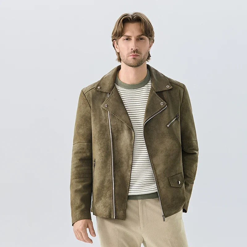 Herren Bikerjacke Wildleder-Optik Asymmetrischer Reißverschluss