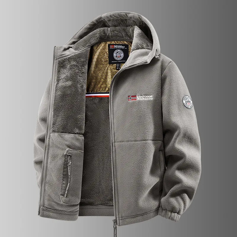 Herren Fleecejacke mit Kapuze, Reißverschluss & Stehkragen, gefüttert