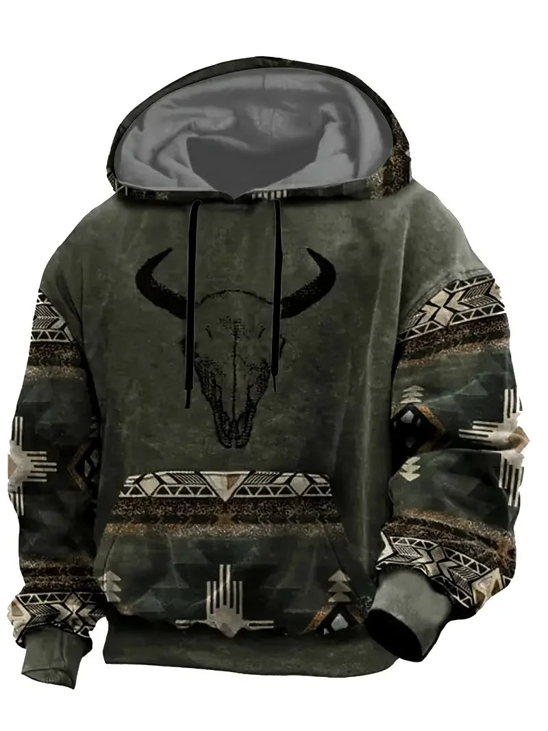 Hoodie mit Motivdruck, Kängurutasche, Kapuze und Kordelzug