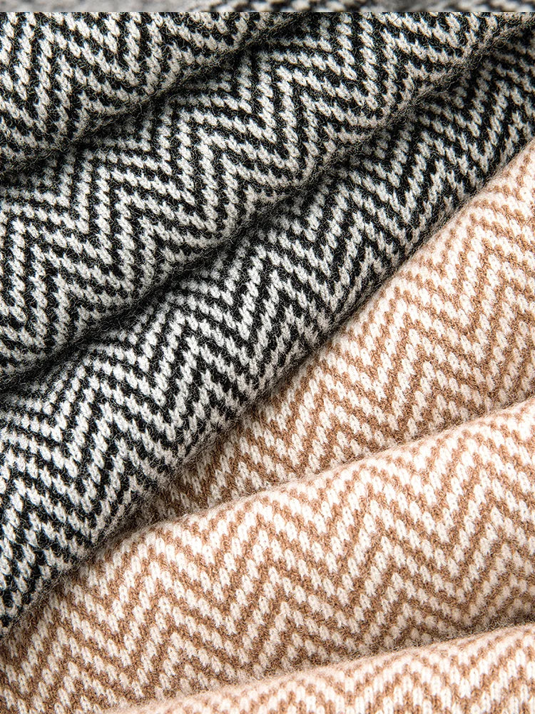 Wijde gebreide broek met visgraatpatroon en elastische tailleband