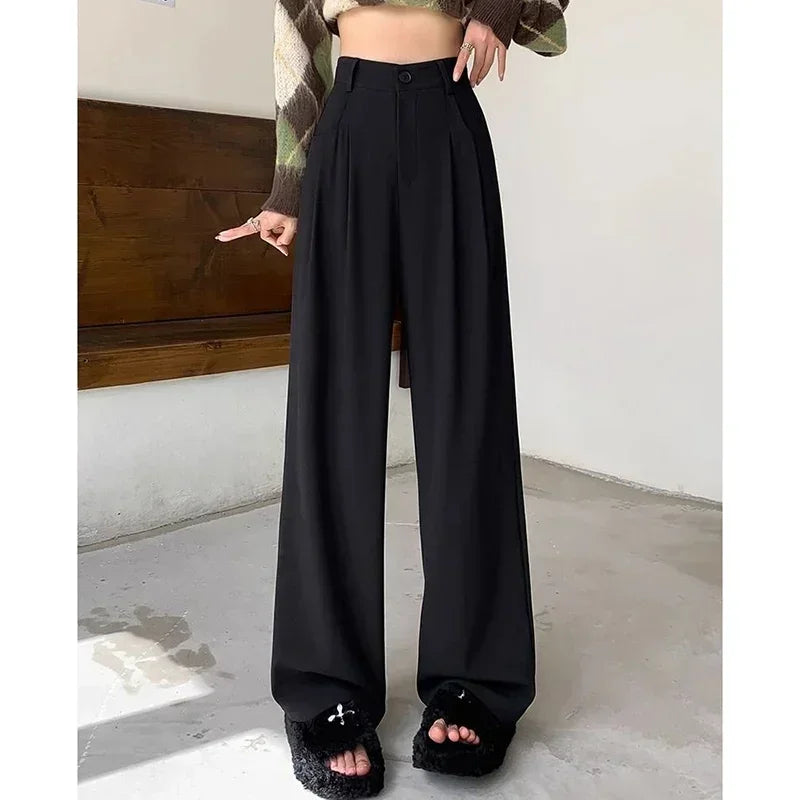 Elegante damesbroek met wijde pijpen, hoge taille en plooien