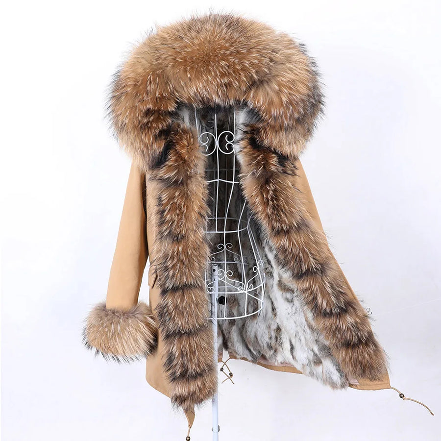 Damen Winterparka mit Kapuze und Plüschfutter, Lange Winterjacke