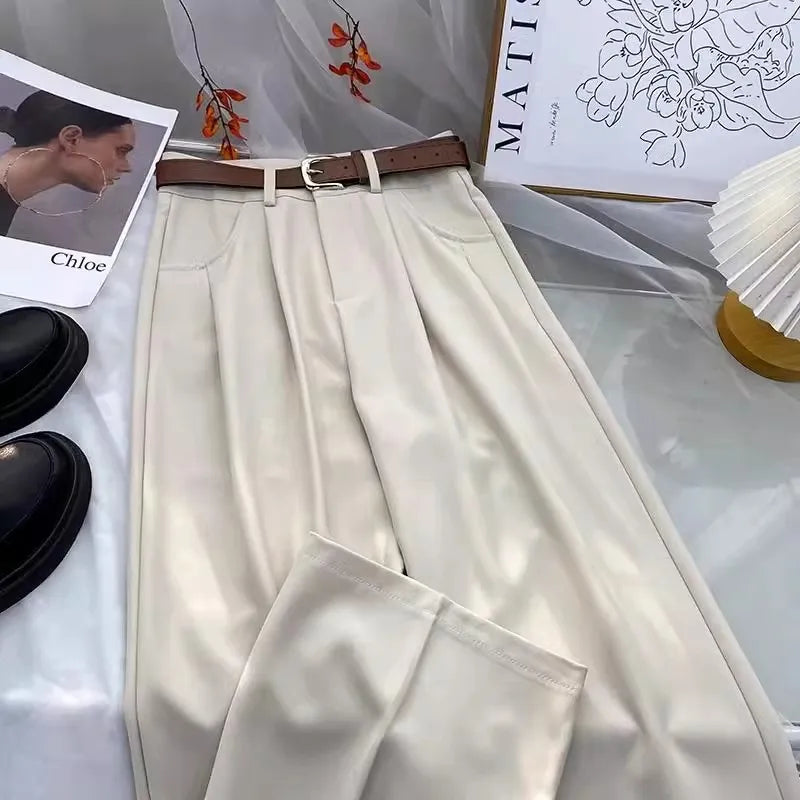 Damen Weite Hose mit Gürtel Bundfalten Elegante Freizeithose