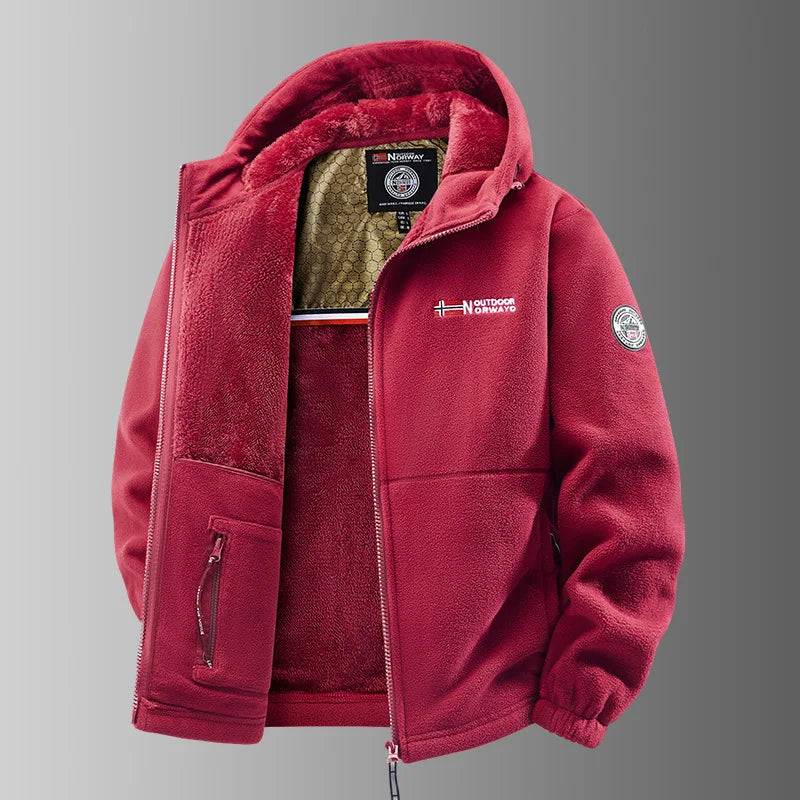 Herren Fleecejacke mit Kapuze, Reißverschluss & Stehkragen, gefüttert