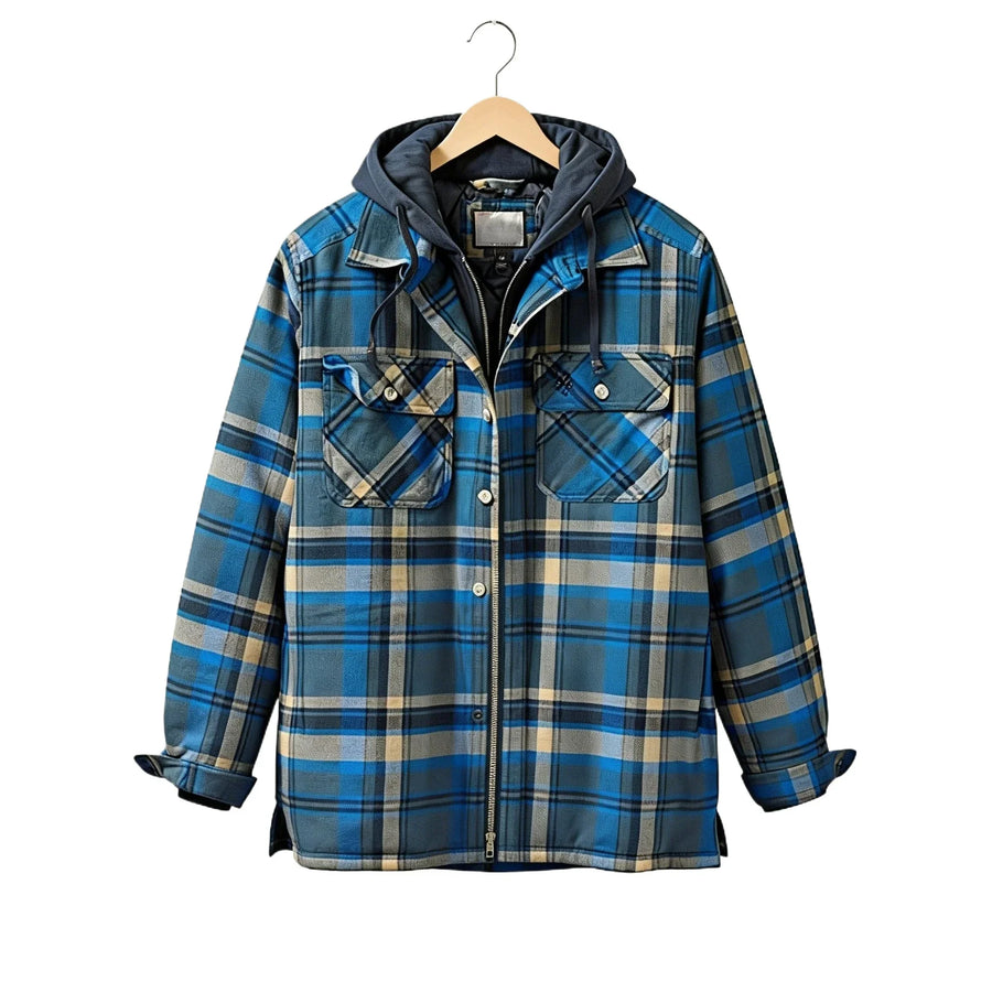 Karierte Jacke mit Kapuze & Steppfutter Herren