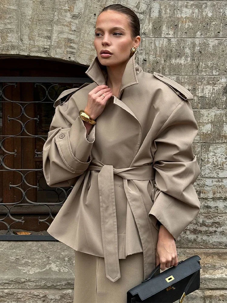 Trenchcoat Damen Oversize Lässig Kurz oder Lang mit Bindegürtel und breitem Kragen