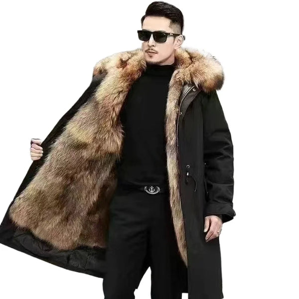 Herren Winterparka Schwarz mit Kapuze und Plüschfutter