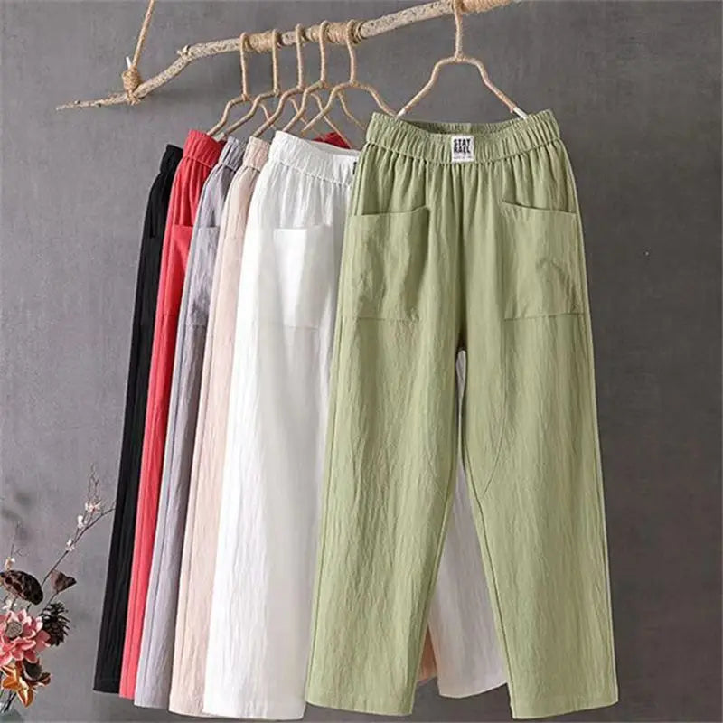 Damen Leichte Hose mit Gummizug und Taschen – Bequeme Sommerhose