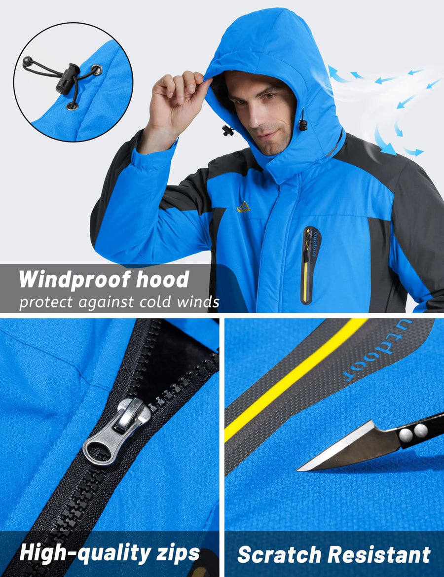 Herren Winterjacke mit Kapuze und Plüschfutter - Warme Outdoor-Jacke in Camouflage-Muster