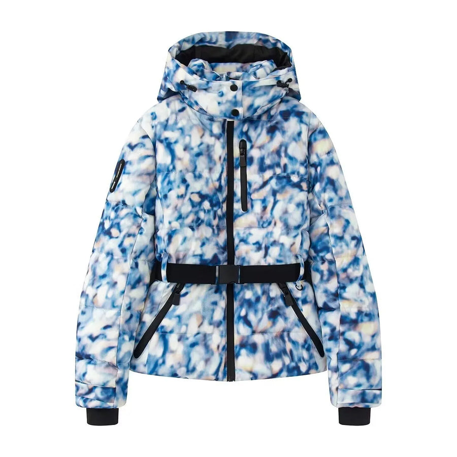 Damen Daunenjacke mit Kapuze und Gürtel, Schwarz