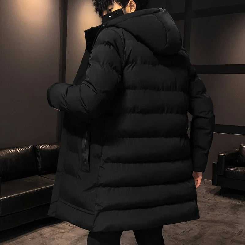 Herren Winter Steppmantel Lang mit Kapuze Warm Gefütterte Winterjacke